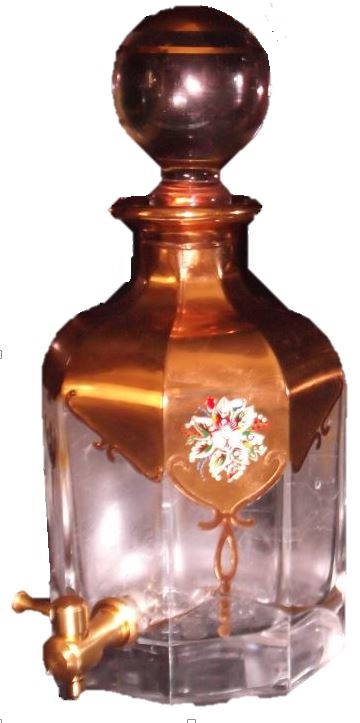Decorative glass bottle with dispensing tap
