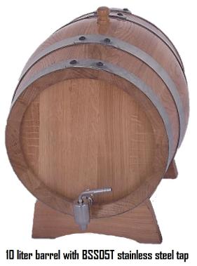 Oak barrel with stainless steel spigot tap