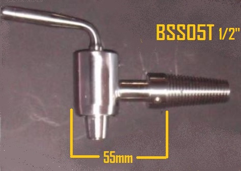 Stainless steel tap with lever for wooden barrels